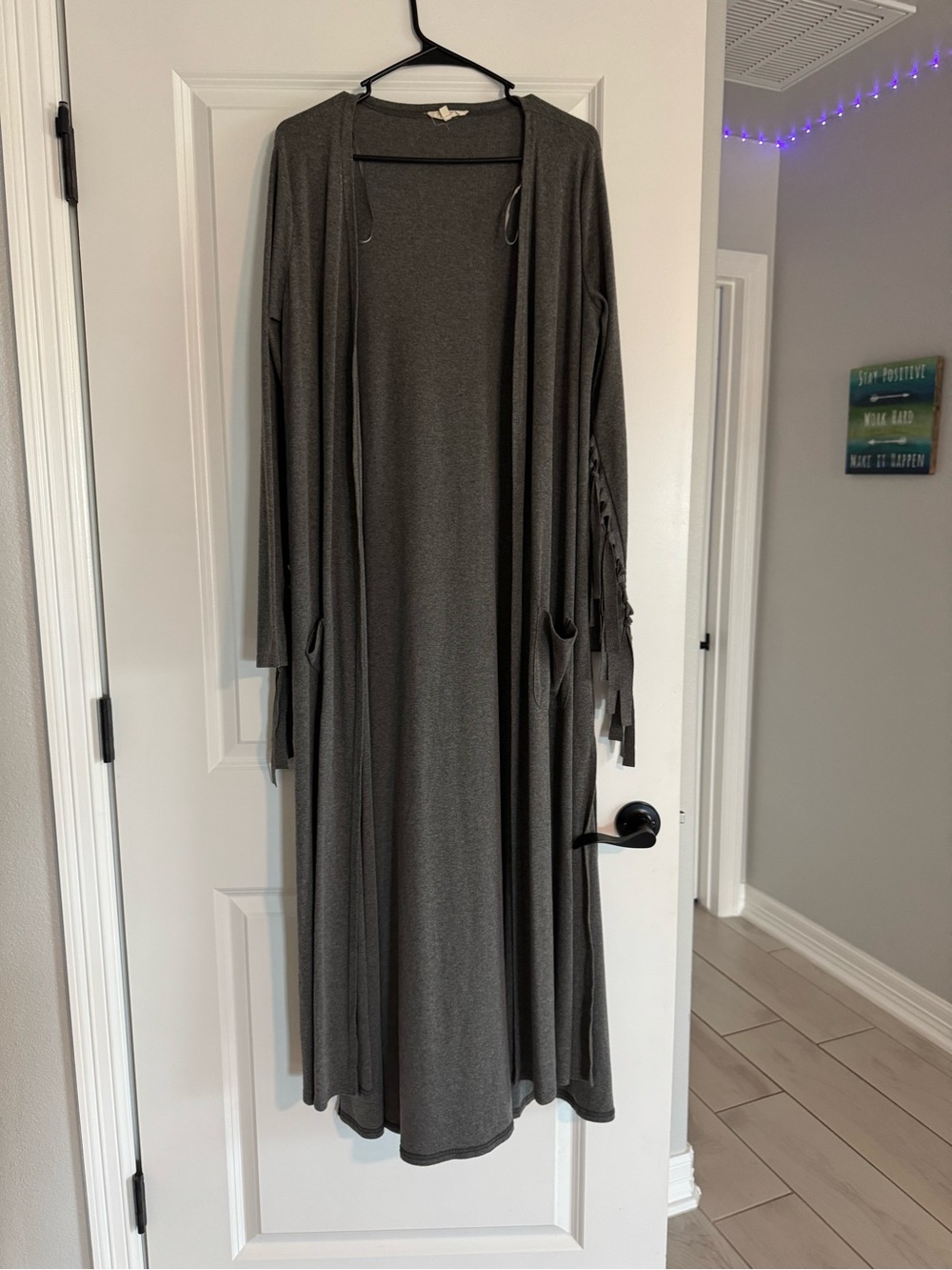 easel Long Open-Front Maxi Cardigan Dress in Charcoal